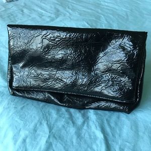 *FREE w/ any purchase* black glossy faux leather clutch